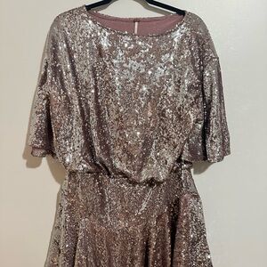 Free People Sparkling Sequin Mini Dress in Rose Gold